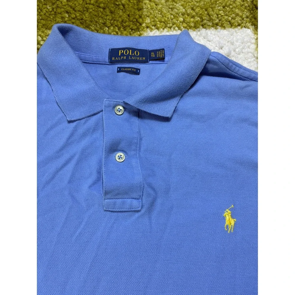 Polo Ralph Lauren Mens XL Classic Fit‎ Polo Shirt Blue Short Sleeve Yellow Pony